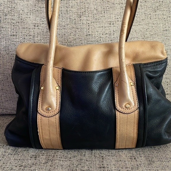 B. Makowsky Rockefeller Leather Satchel Black and Tan - Picture 3 of 15